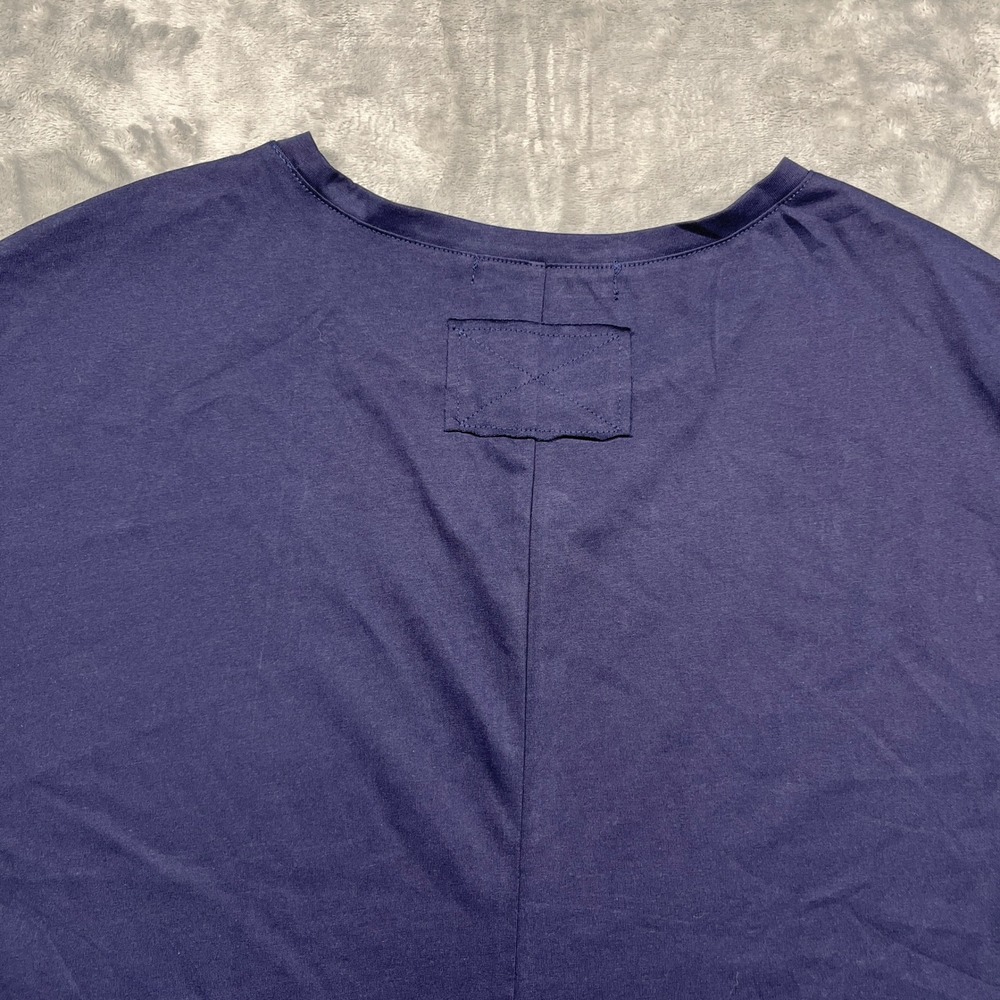 MEROKEETY Peplum T-Shirt Women Navy Blue Ruffle Hem Short Sleeve Crew Neck Large - Picture 7 of 14